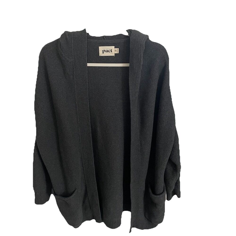 PACT Organic Luxe Knit Open Coatigan Women XS Small Dark Gray Cardigan Oversized